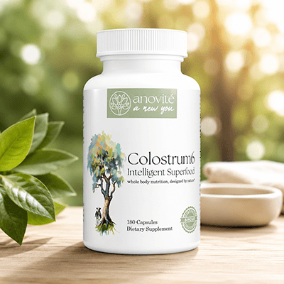 Anovité Colostrum6 pure bovine colostrum supplement 180 capsules bottle for immune support.