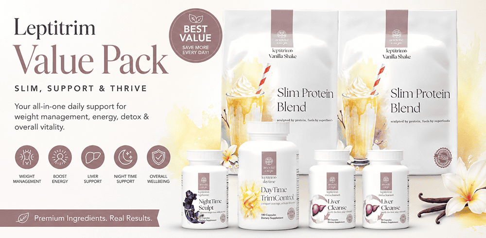 Leptitrim6 Vanilla Value Pack with Slim Protein Blend, DayTime TrimControl, NightTime Sculpt and Liver Cleanse supplements