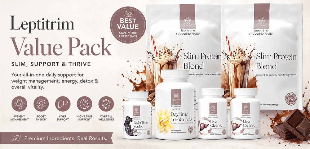 Leptitrim6 Chocolate Value Pack with Slim Protein Blend, DayTime TrimControl, NightTime Sculpt and Liver Cleanse supplements